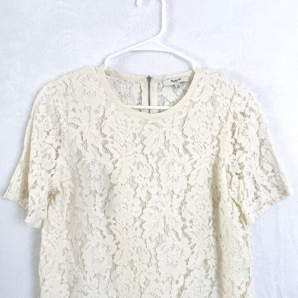 Madewell cream floral lace short sleeve blouse size medium - Picture 4 of 13